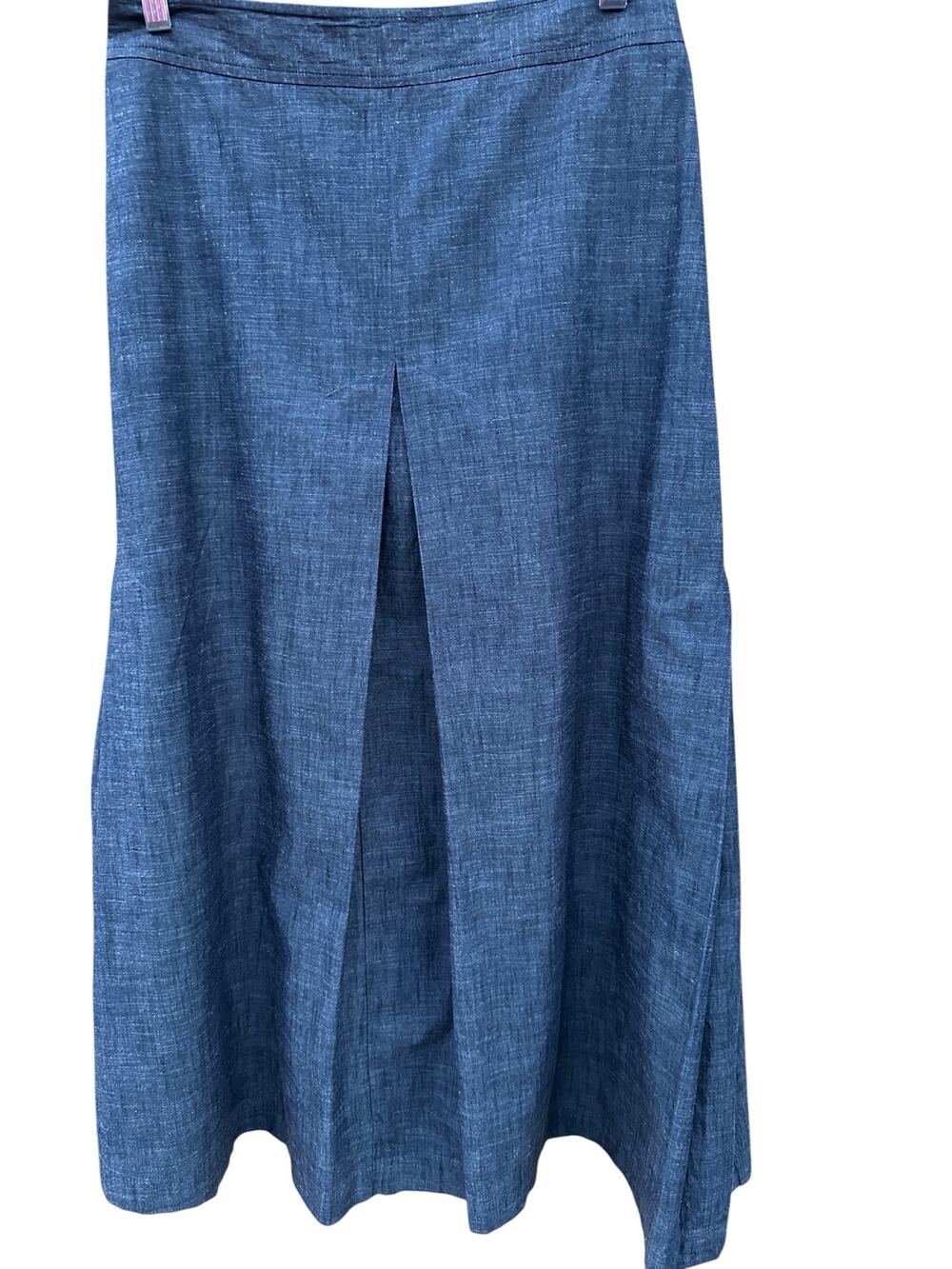 J.Crew Chambray Maxi Skirt 100% Cotton Blue A-Line Front Pleat Coastal Preppy
